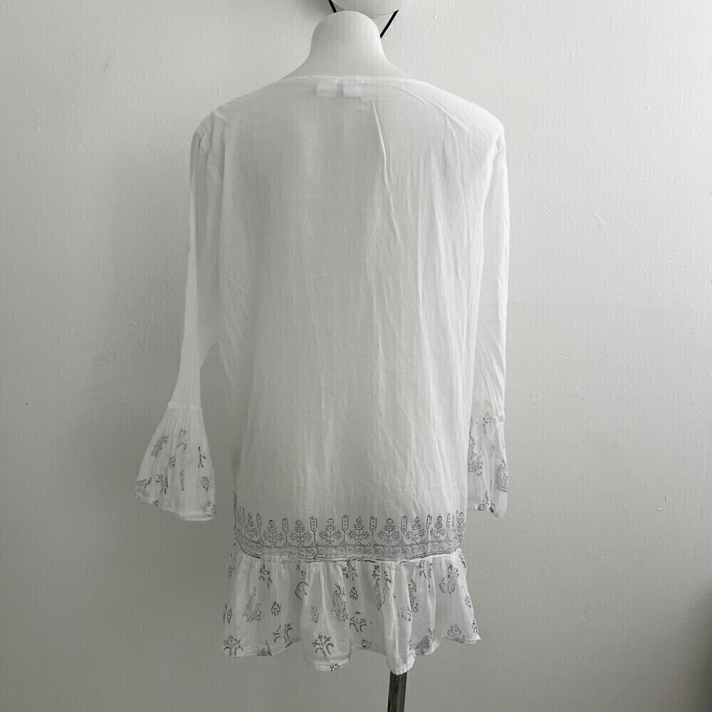 NEW Bohemian Kaftan swim cover up White Blue SMALL/MEDIUM bell sleeves - Picture 5 of 10